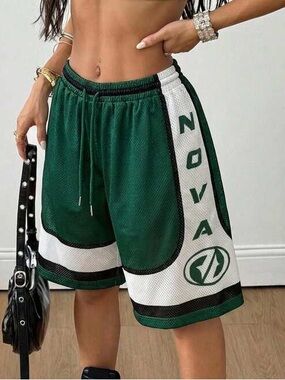 Dark Green Lined Basketball Shorts